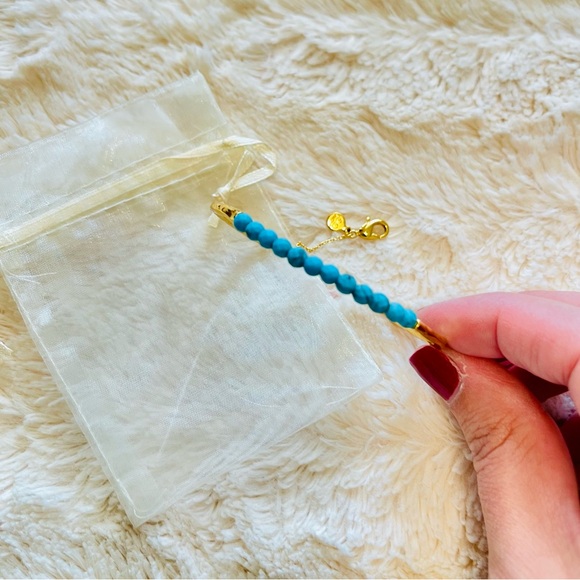 Turquoise and Gold Tone Beaded Bangle - Picture 2 of 2